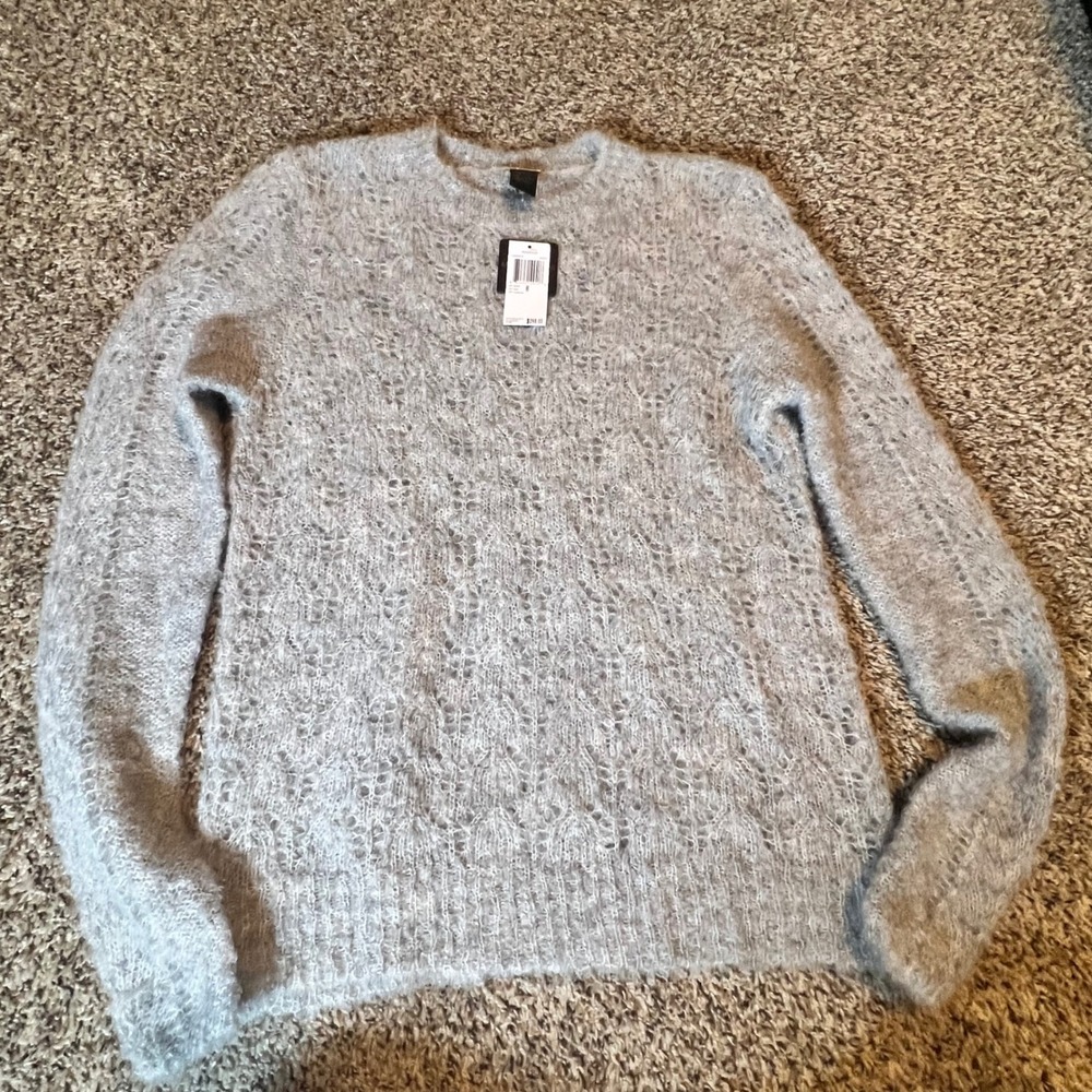Magaschoni Mohair Wool Blend Open Knit Sweater Gray Husky GM808110 Womens Medium